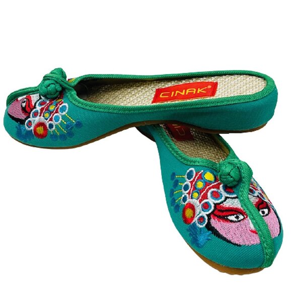 Backless Artistic Stitching Embroidered Owl Ethnic Slip-on Boho Flat Slippers - Picture 3 of 6